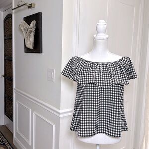 Sanctuary Black and White Gingham Off-Shoulder Top Size S Boxy Loose Fit